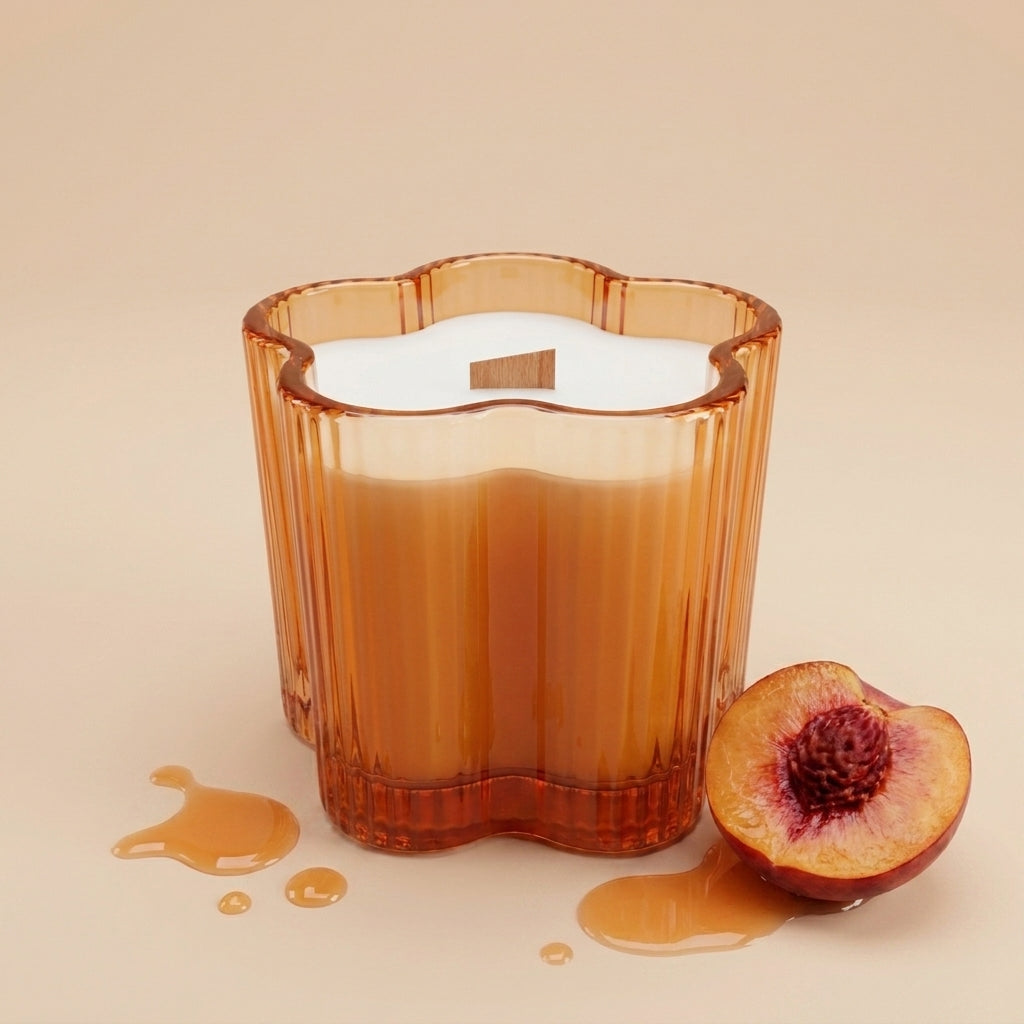 Bougie Pêche – Cire de soja & mèche en bois