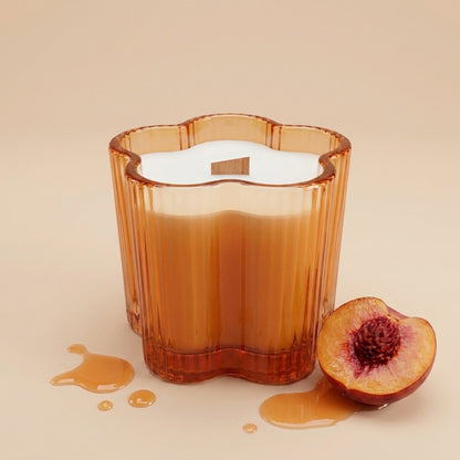 Bougie Pêche – Cire de soja & mèche en bois