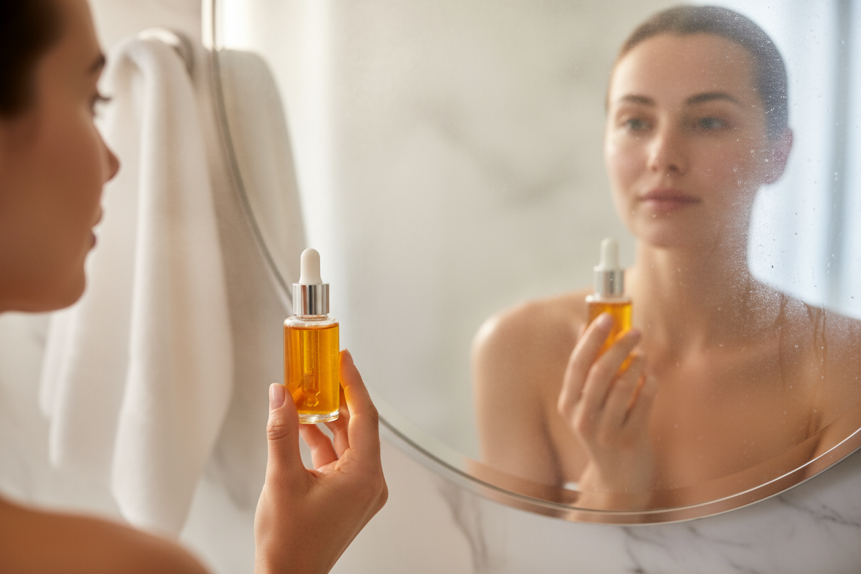 une vitre propre (ou avec de la buée de la douche chaude)